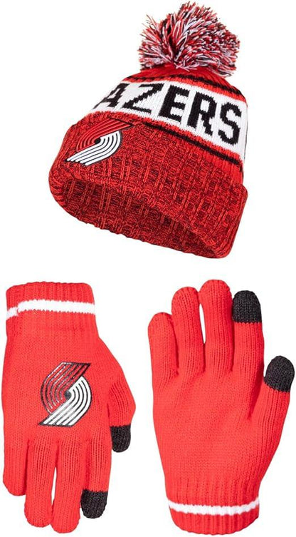 Ultra Game NBA Portland Trail Blazers Boys Girls Super Soft Winter Beanie Knit Hat With Extra Warm Touch Screen Gloves|Portland Trail Blazers - UltraGameShop