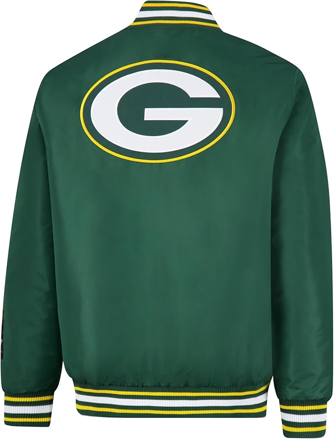 Ultra Game Adults NFL Official Smashing Records Satin Jacket|Green Bay Packers