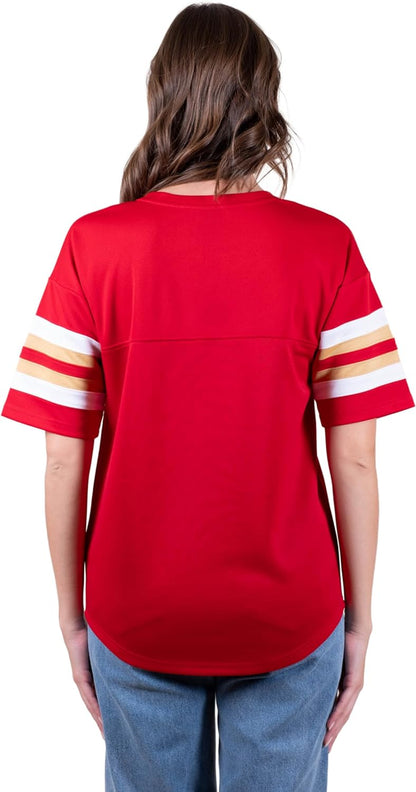 Ultra Game NFL San Francisco 49ers Womens Standard Lace Up Tee Shirt Penalty Box|San Francisco 49ers - UltraGameShop