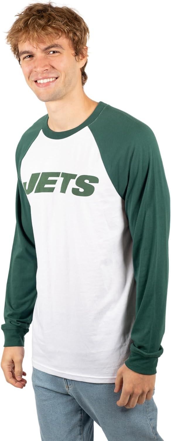 Ultra Game NFL Mens Super Soft Raglan Baseball Long Sleeve T-Shirt| New York Jets - UltraGameShop