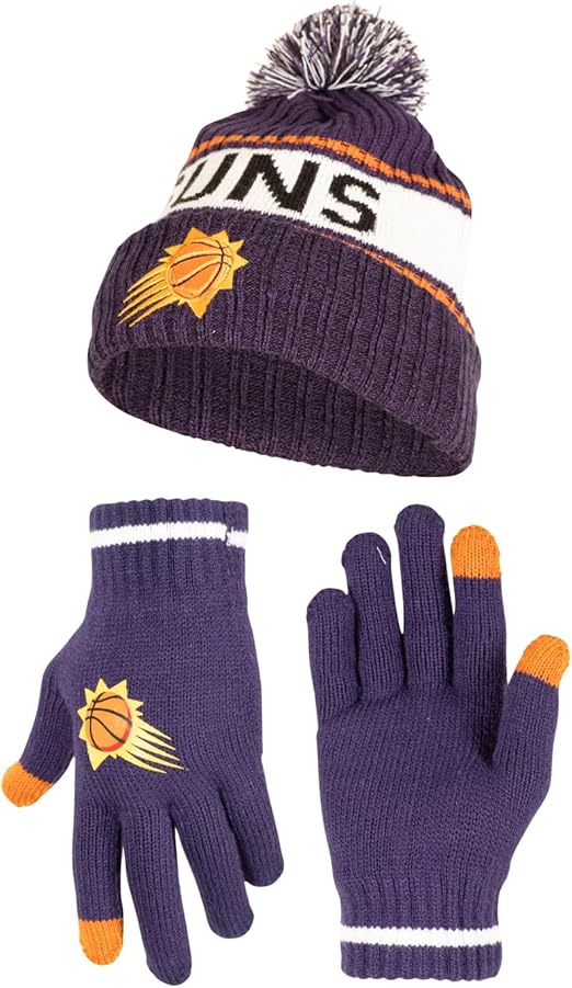 Ultra Game NBA Phoenix Suns Adults Super Soft Winter Beanie Knit Hat With Extra Warm Touch Screen Gloves|Phoenix Suns - UltraGameShop