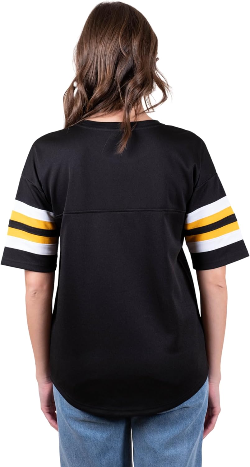 Ultra Game NFL Pittsburgh Steelers Womens Standard Lace Up Tee Shirt Penalty Box|Pittsburgh Steelers - UltraGameShop