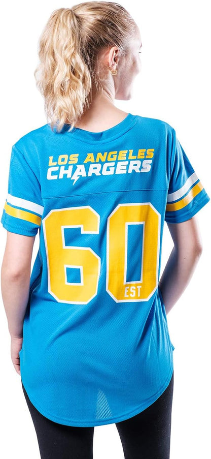 Ultra Game NFL Los Angeles Chargers Womens Soft Mesh Varsity Stripe T-Shirt|Los Angeles Chargers - UltraGameShop