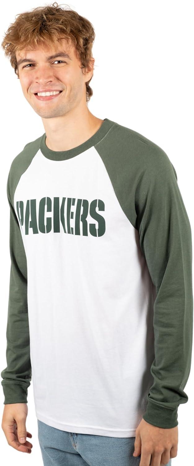 Ultra Game NFL Mens Super Soft Raglan Baseball Long Sleeve T-Shirt| Green Bay Packers - UltraGameShop