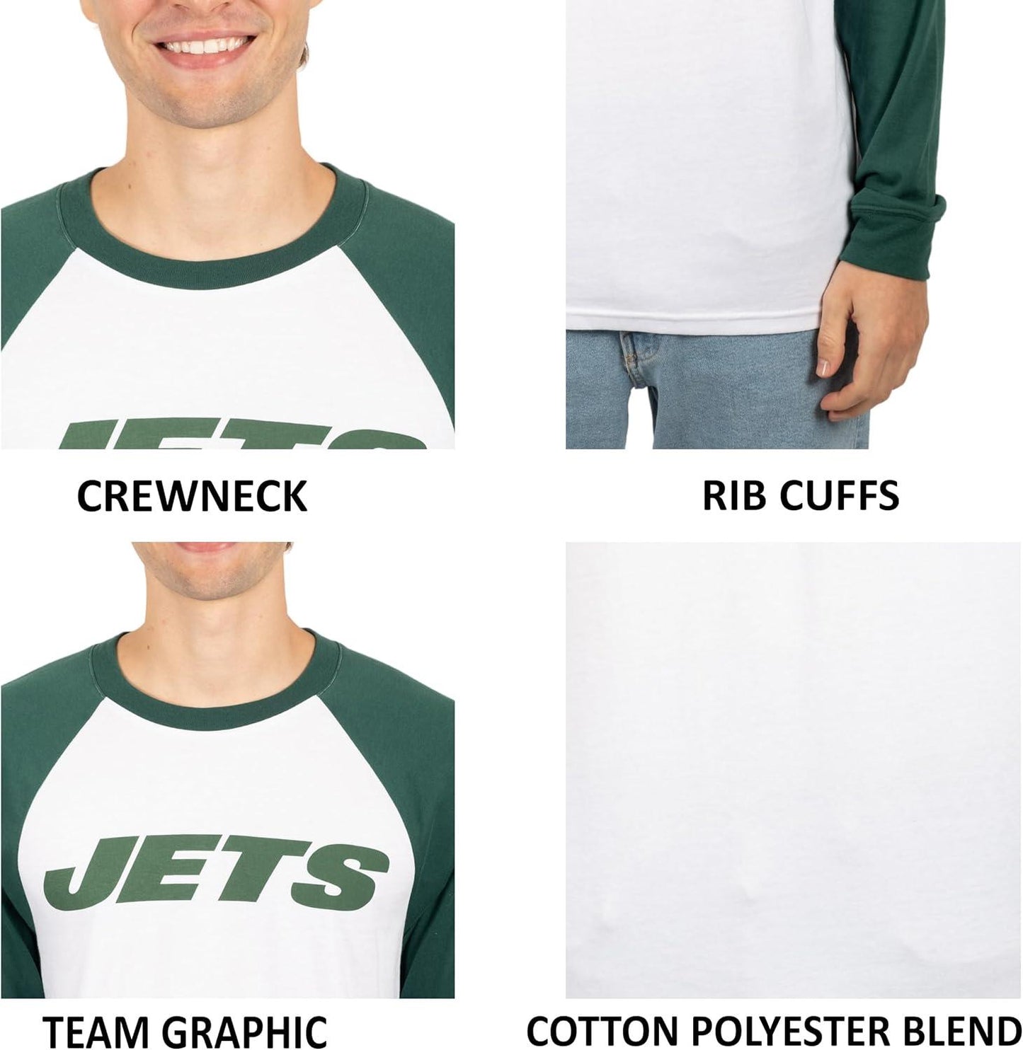 Ultra Game NFL Mens Super Soft Raglan Baseball Long Sleeve T-Shirt| New York Jets - UltraGameShop