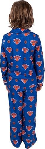 Ultra Game NBA Official Youth 2-Piece Super Soft Button Down Pajamas Set, New York Knicks, Boys Sizes|New York Knicks