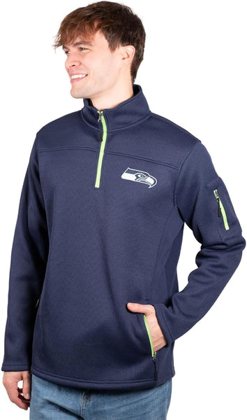 Ultra Game Men's Quarter-Zip Fleece Pullover Sweatshirt with Zipper Pockets Seattle Seahawks