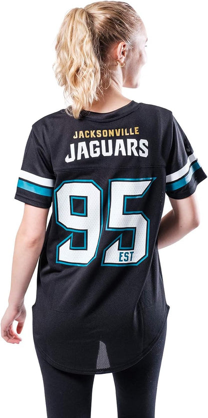 Ultra Game NFL Jacksonville Jaguars Womens Soft Mesh Varsity Stripe T-Shirt|Jacksonville Jaguars - UltraGameShop