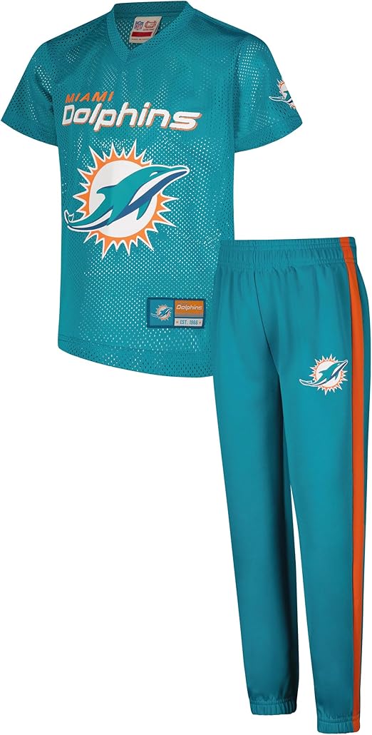 Ultra Game NFL Official Youth Uniform Set - Includes Super Soft Jersey, Pants, Iron on Numbers & Team Sticker Set, Miami Dolphins, Team Color|Miami Dolphins