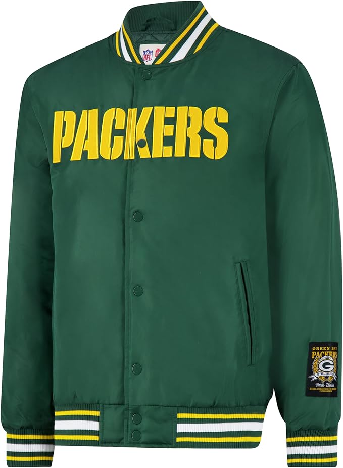 Ultra Game Adults NFL Official Smashing Records Satin Jacket|Green Bay Packers