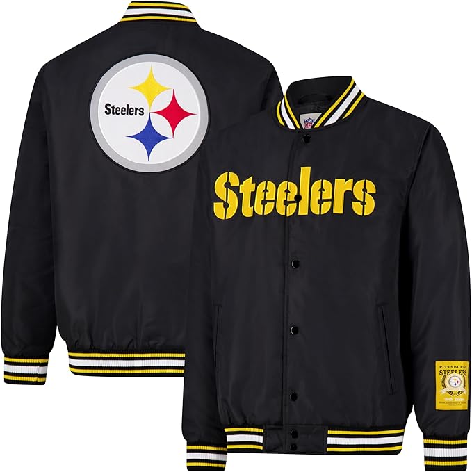 Ultra Game Adults NFL Official Smashing Records Satin Jacket|Pittsburgh Steelers
