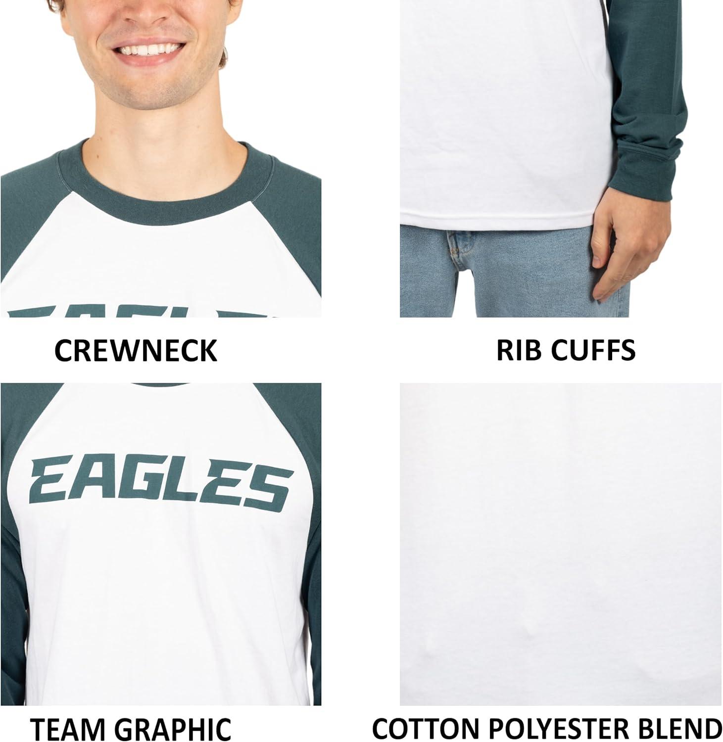 Ultra Game NFL Mens Super Soft Raglan Baseball Long Sleeve T-Shirt| Philadelphia Eagles - UltraGameShop