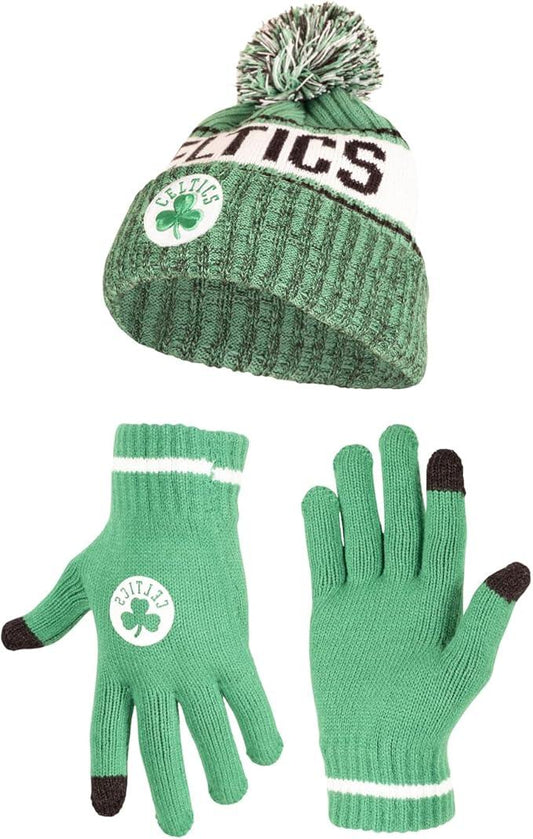 Ultra Game NBA Official Men’s Super Soft Winter Beanie Knit Hat With Extra Warm Touch Screen Gloves - Unisex, Boston Celtics, Team Color, 1SIZE|Boston Celtics