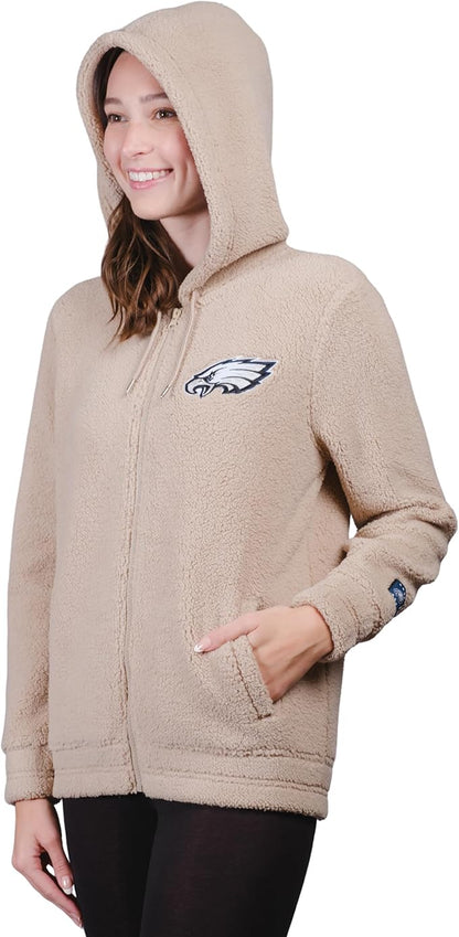 NFL Official Women's Super Soft Sherpa Full Zip Hoodie Sweatshirt Jacket|Philadelphia Eagles