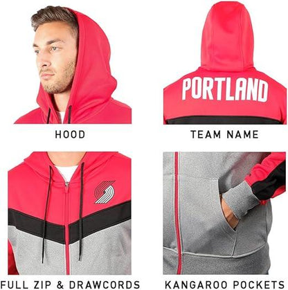 Ultra Game NBA Portland Trail Blazers Men's Contrast Back Cut Full Zip Hoodie Sweatshirt|Portland Trail Blazers - UltraGameShop