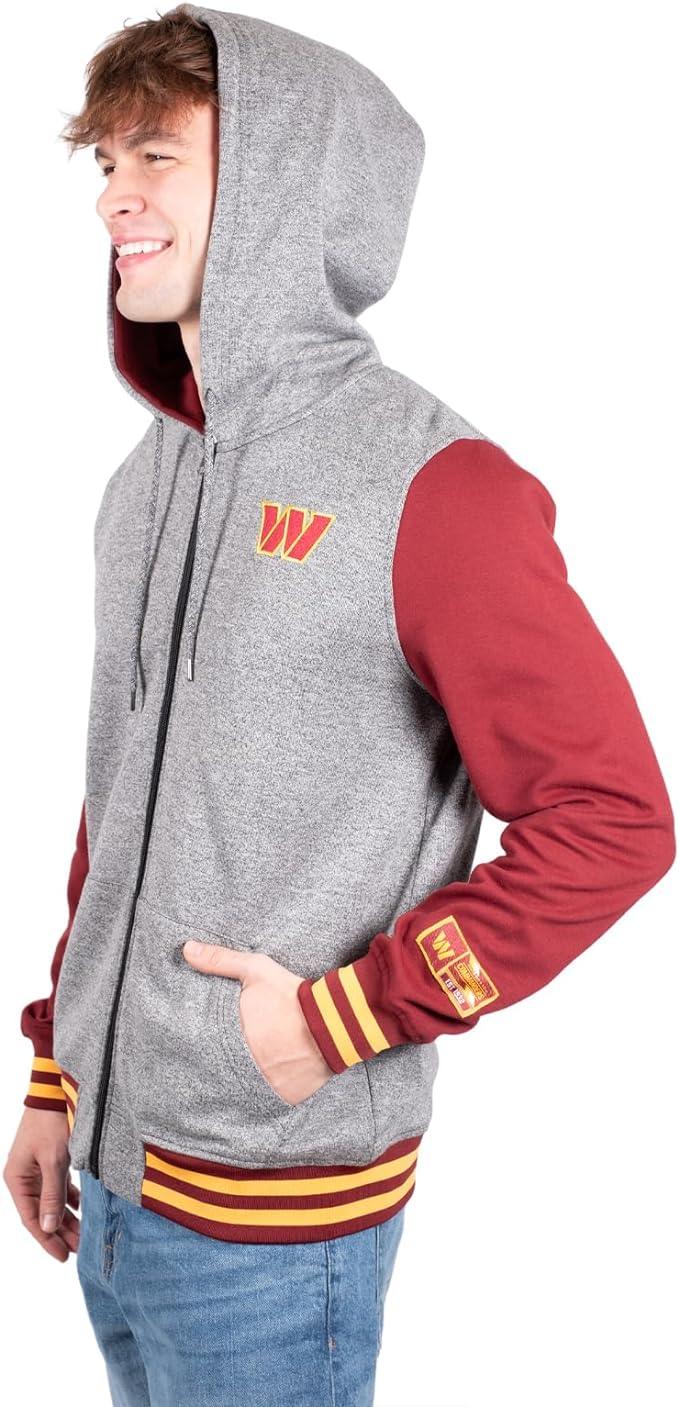 Ultra Game NFL Washington Commanders Mens Full Zip Soft Fleece Letterman Varsity Jacket Hoodie|Washington Commanders - UltraGameShop