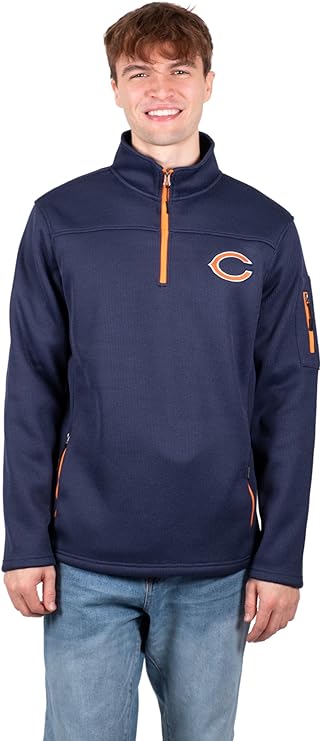 Ultra Game Men's Quarter-Zip Fleece Pullover Sweatshirt with Zipper Pockets Chicago Bears