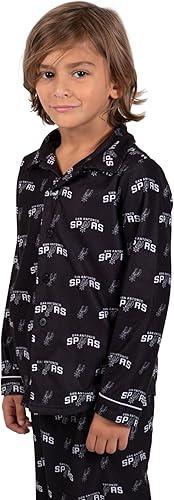 Ultra Game NBA Official Youth 2-Piece Super Soft Button Down Pajamas Set, San Antonio Spurs, Boys Sizes|San Antonio Spurs