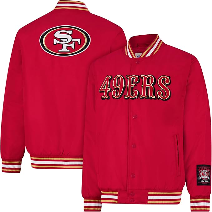 Ultra Game Adults NFL Official Smashing Records Satin Jacket|San Francisco 49ers