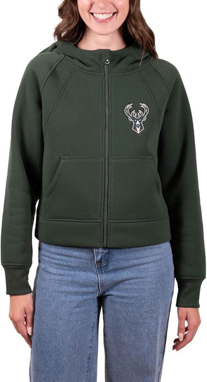 Ultra Game NBA Women's Milwaukee Bucks Super Soft Crop Top Full Zip Hoodie Sweatshirt | Milwaukee Bucks - UltraGameShop