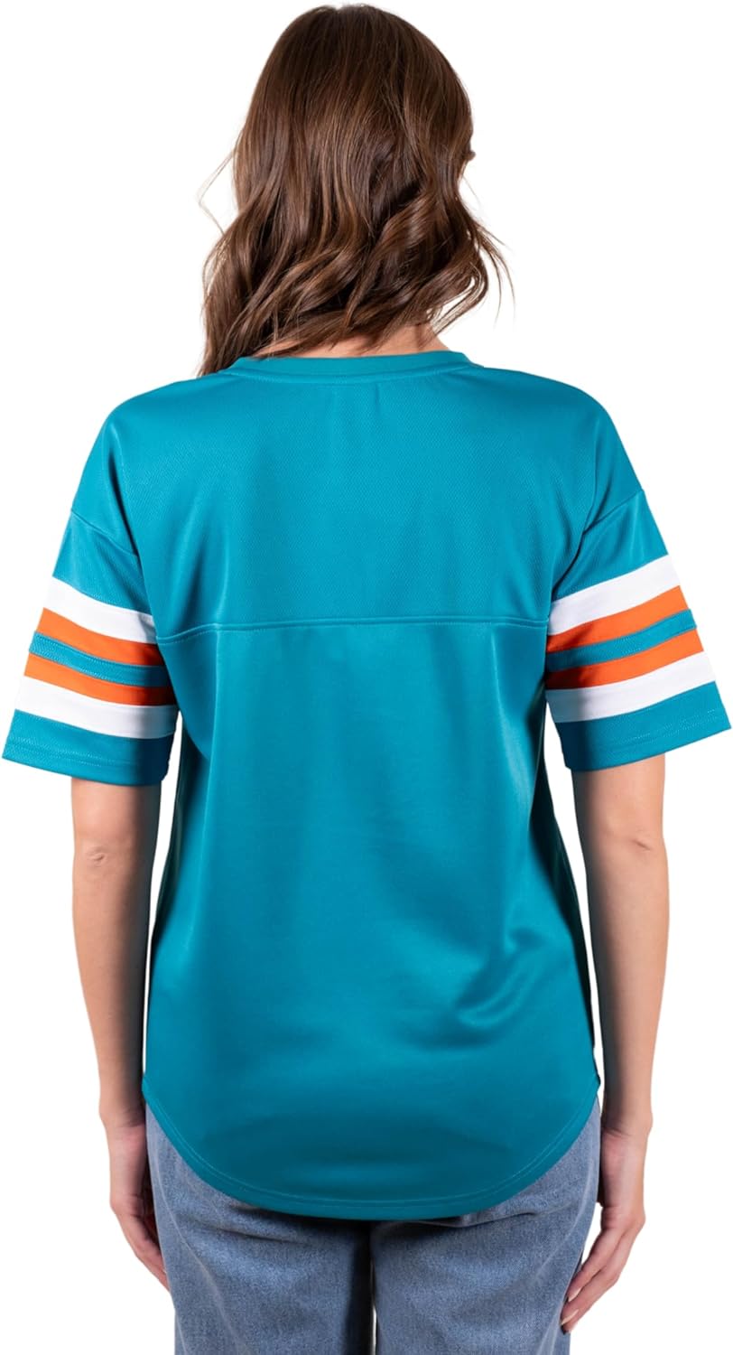 Ultra Game NFL Miami Dolphins Womens Standard Lace Up Tee Shirt Penalty Box|Miami Dolphins - UltraGameShop