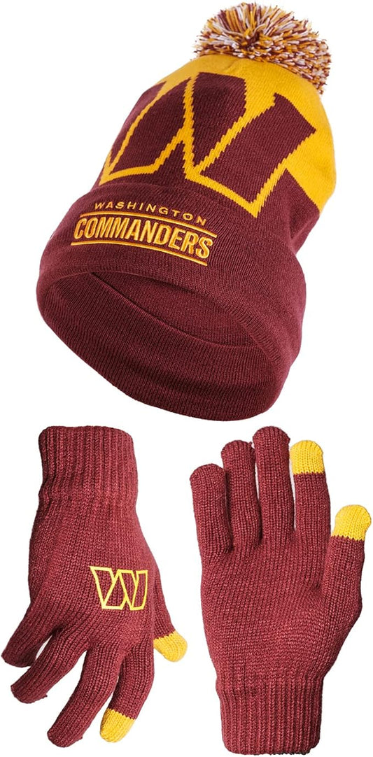 Ultra Game NFL Official Adults Unisex Super Soft Winter Beanie Knit Hat With Extra Warm Touch Screen Gloves|Washington Commanders