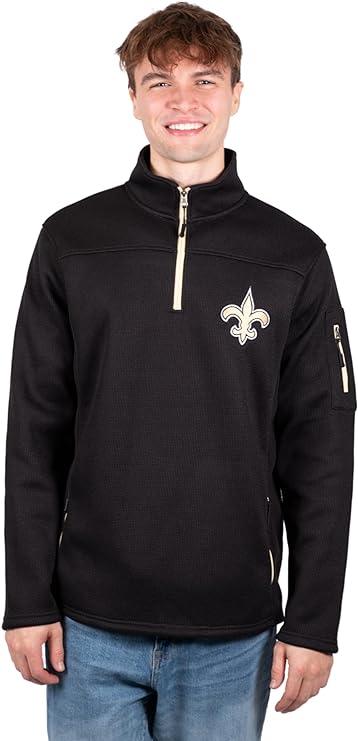 Ultra Game Men's Quarter-Zip Fleece Pullover Sweatshirt with Zipper Pockets New Orleans Saints - UltraGameShop