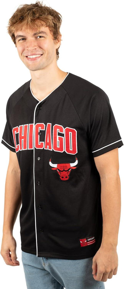 Ultra Game NBA Chicago Bulls Men's Mesh Button Down Baseball T-Shirt|Chicago Bulls - UltraGameShop