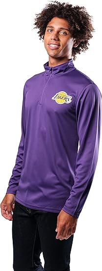 Ultra Game NBA Los Angeles Lakers Men's Quarter Zip Long Sleeve Pullover T-Shirt|Los Angeles Lakers - UltraGameShop