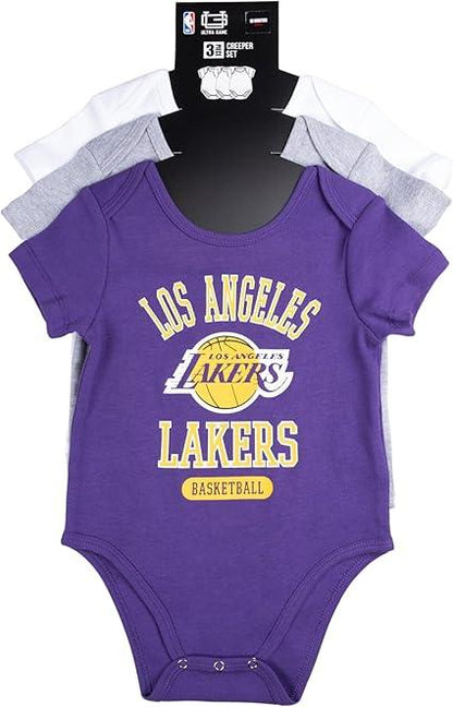 Ultra Game NBA Los Angeles Lakers Super Soft Cotton 3 Pack Baby Creeper Bodysuit|Los Angeles Lakers - UltraGameShop