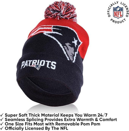 Ultra Game NFL Official Adults Unisex Super Soft Winter Beanie Knit Hat With Extra Warm Touch Screen Gloves, New England Patriots, Team Color, 1 SIZE|New England Patriots