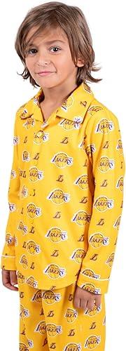 Ultra Game NBA Official Youth 2-Piece Super Soft Button Down Pajamas Set, Los Angeles Lakers, Boys Sizes|Los Angeles Lakers