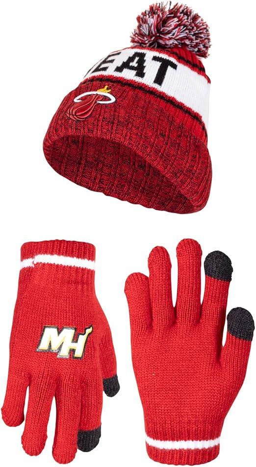 Ultra Game NBA Miami Heat Boys Girls Super Soft Winter Beanie Knit Hat With Extra Warm Touch Screen Gloves|Miami Heat - UltraGameShop