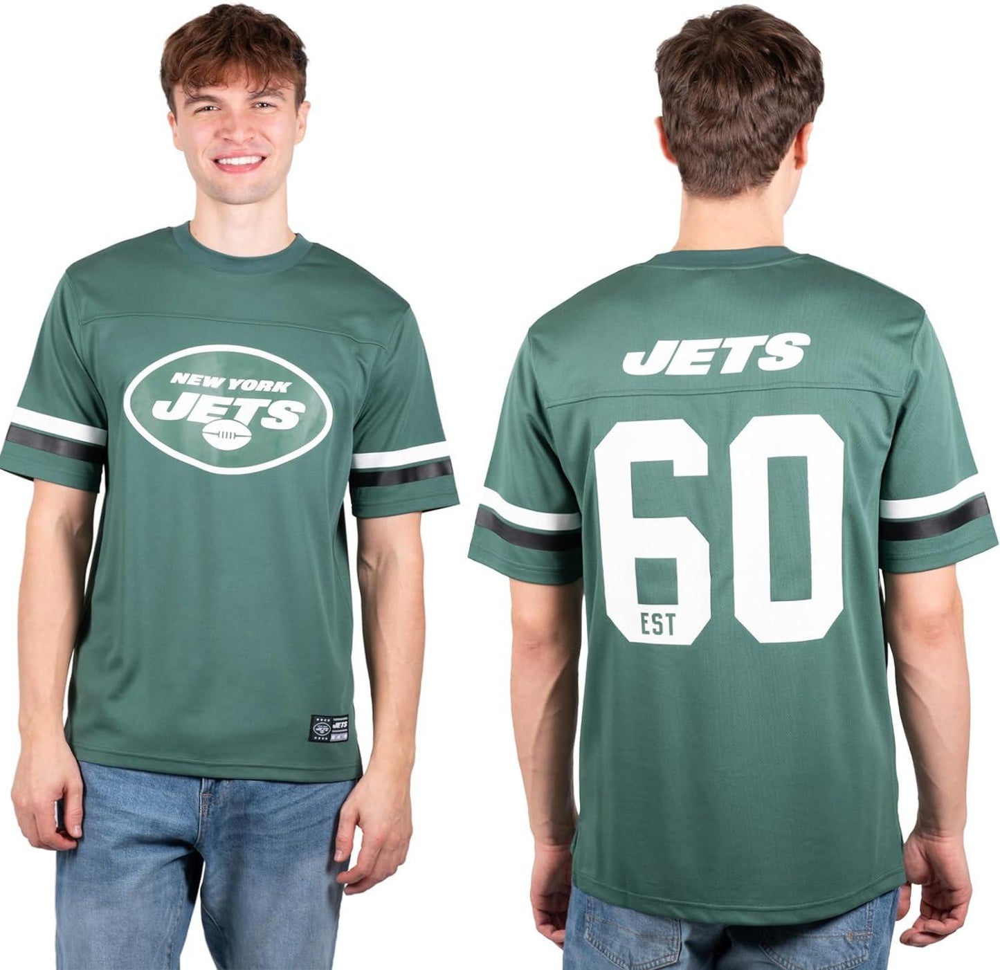 Ultra Game NFL New York Jets Mens Standard Jersey Crew Neck Mesh Stripe T-Shirt|New York Jets - UltraGameShop