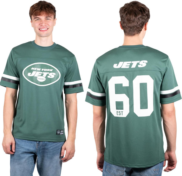 Ultra Game NFL New York Jets Mens Standard Jersey Crew Neck Mesh Stripe T-Shirt|New York Jets