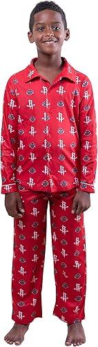 Ultra Game NBA Houston Rockets Boys 2-Piece Loose-fit Button Down Pajamas Set|Houston Rockets - UltraGameShop