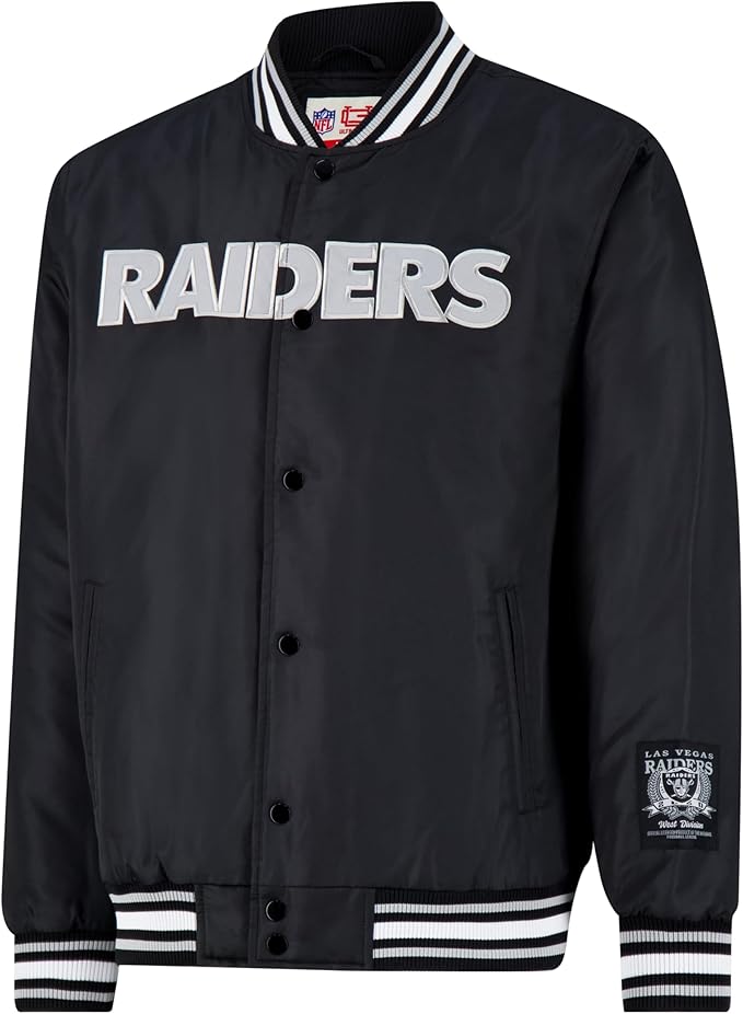Ultra Game Adults NFL Official Smashing Records Satin Jacket|Las Vegas Raiders