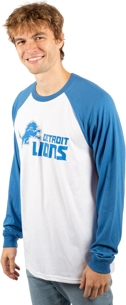 Ultra Game NFL Mens Super Soft Raglan Baseball Long Sleeve T-Shirt| Detroit Lions - UltraGameShop