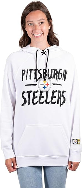 Ultra Game NFL Pittsburgh Steelers Womens Fleece Hoodie Pullover Sweatshirt Tie Neck|Pittsburgh Steelers