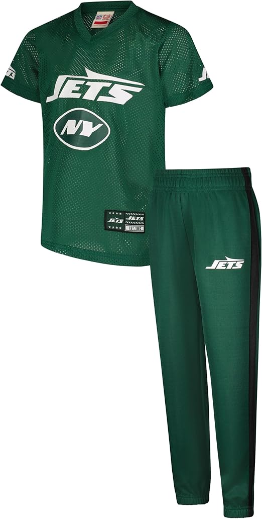 Ultra Game NFL Official Youth Uniform Set - Includes Super Soft Jersey, Pants, Iron on Numbers & Team Sticker Set, New York Jets, Team Color|New York Jets