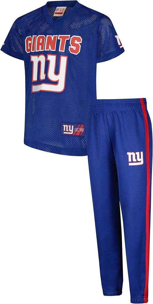 Ultra Game NFL Official Youth Uniform Set - Includes Super Soft Jersey, Pants, Iron on Numbers & Team Sticker Set, New York Giants, Team Color|New York Giants