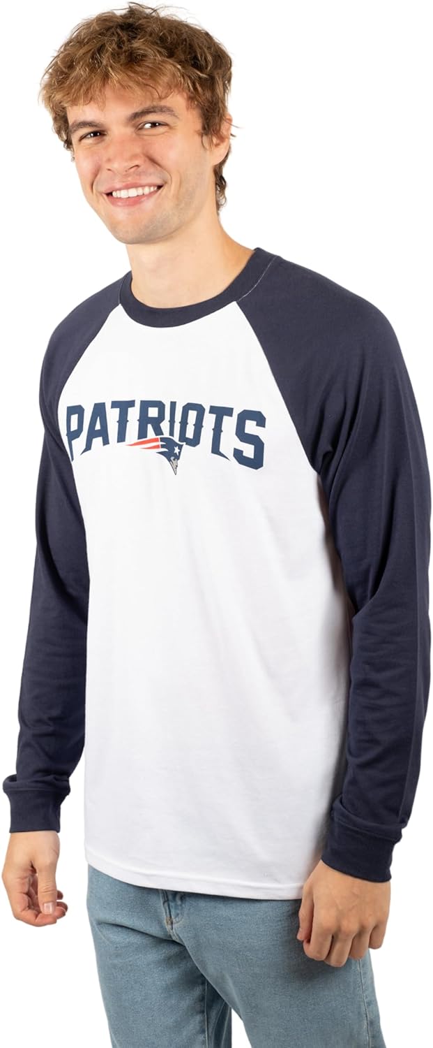 Ultra Game NFL Mens Super Soft Raglan Baseball Long Sleeve T-Shirt| New England Patriots
