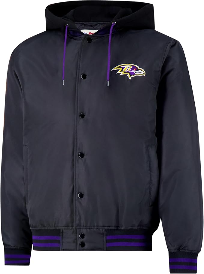 Ultra Game Mens NFL Official Bomber Satin Jacket Hoodie|Baltimore Ravens