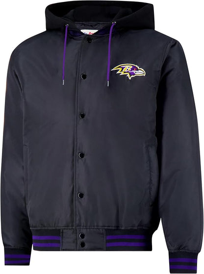 Ultra Game Mens NFL Official Bomber Satin Jacket Hoodie|Baltimore Ravens