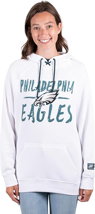 NFL Official Women's Super Soft Tie Neck Pullover Hoodie Sweatshirt|Philadelphia Eagles