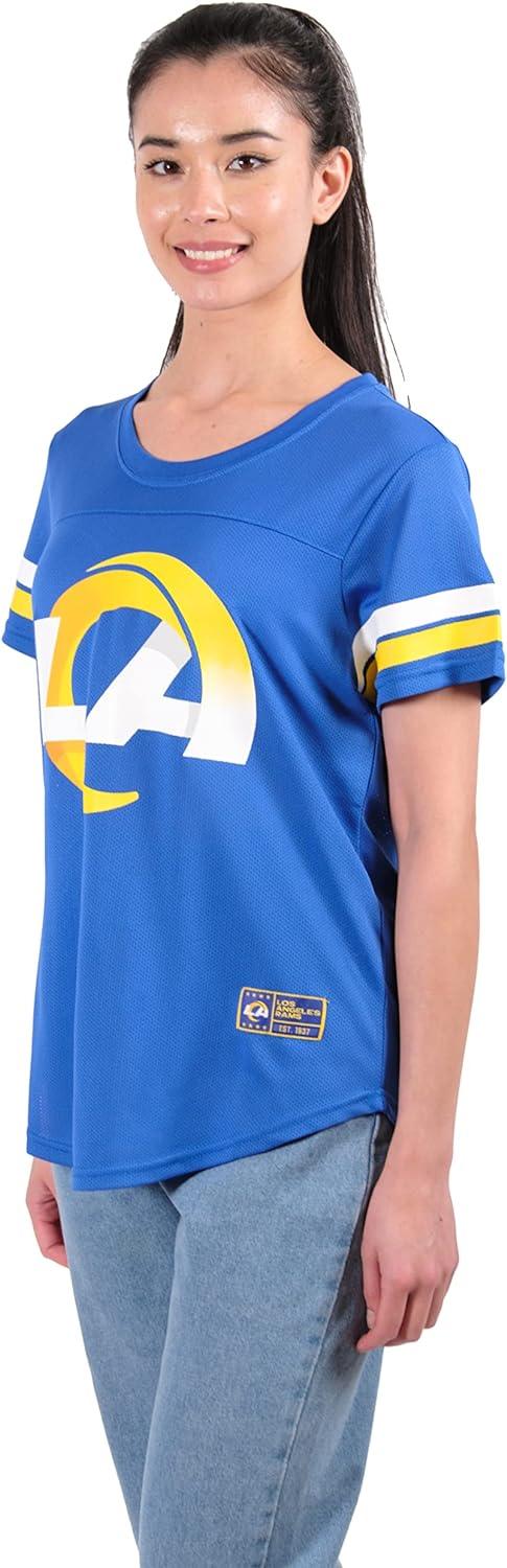 Ultra Game NFL Los Angeles Rams Womens Soft Mesh Varsity Stripe T-Shirt|Los Angeles Rams - UltraGameShop