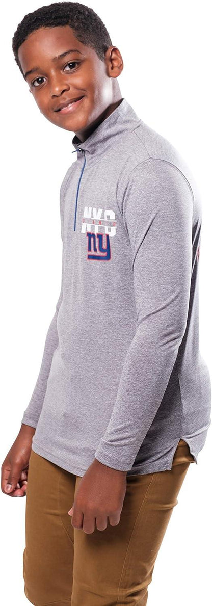 Ultra Game NFL New York Giants Youth Super Soft Quarter Zip Long Sleeve T-Shirt|New York Giants - UltraGameShop