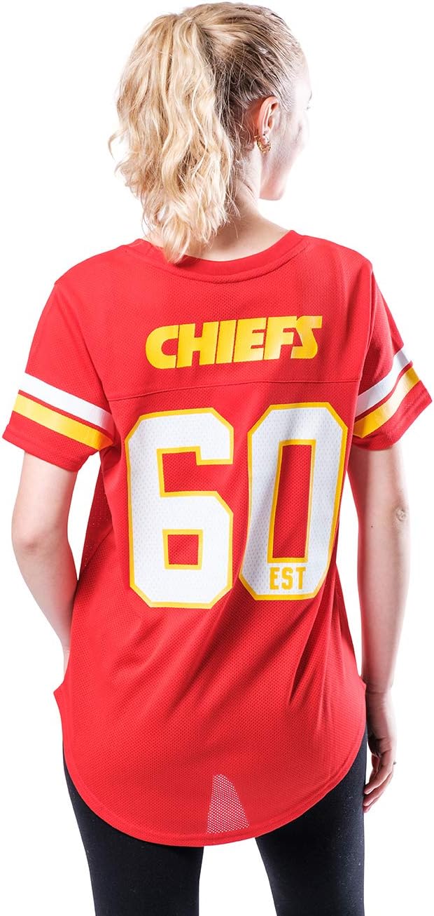 Ultra Game NFL Kansas City Chiefs Womens Soft Mesh Varsity Stripe T-Shirt|Kansas City Chiefs