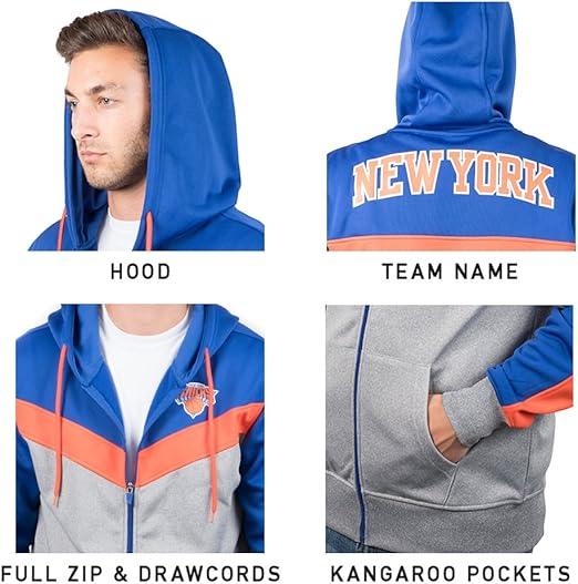 Ultra Game NBA New York Knicks Men's Contrast Back Cut Full Zip Hoodie Sweatshirt|New York Knicks - UltraGameShop