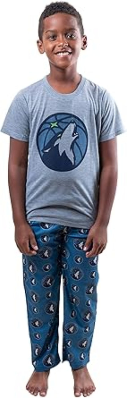 Ultra Game NBA Official Youth 2 Piece T-Shirt & Lounge Pants Pajama Set, Minnesota Timberwolves, Boys Sizes|Minnesota Timberwolves